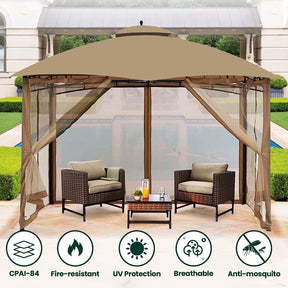 OLILAWN 10' x 12' Gazebo Universal Replacement Mosquito Netting,  Outdoor 4-Panel Sidewall Curtain