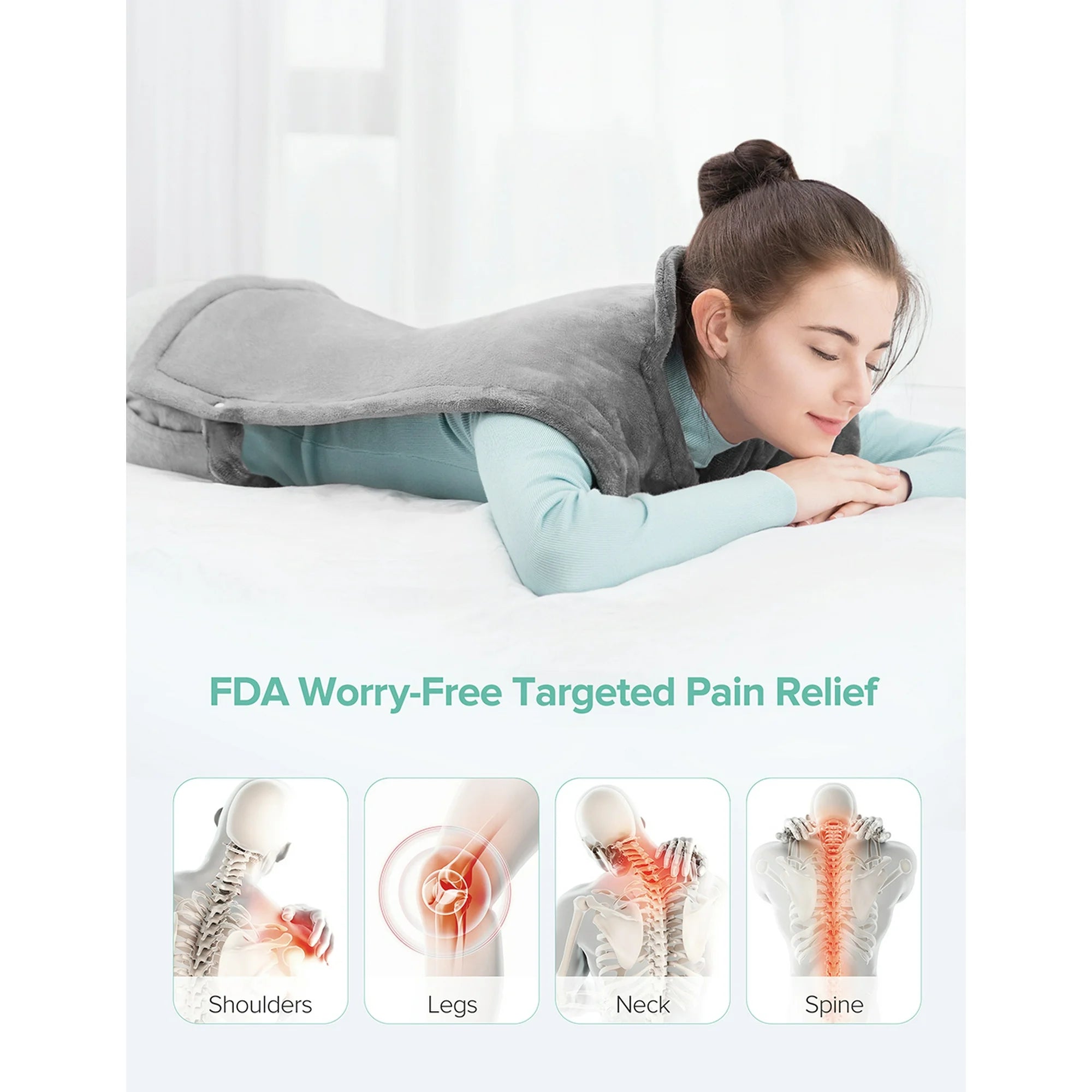 Heating Pad for Neck and Shoulders, 35” x 27” Extra Large Back Pain Relief Electric Heating Wrap, Dry & Moist Heat Therapy, 6 Temperature Settings, Machine Washable, 2 Hours Auto Shut-Off