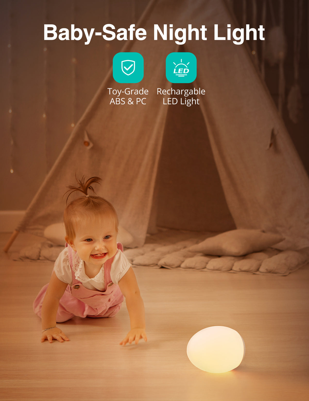 WM TaoTronics Night Light, Egg Light for Nursery with 7 RGB Colors Changeable & Stepless Dimming, Rechargeable Tap Light with 1h Timer & Touch Control, Portable Night Light for Babies BPA Free