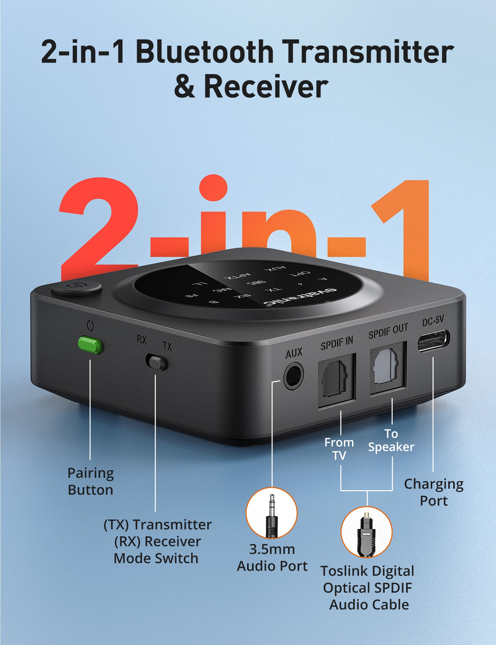 Evatronic BA007 Bluetooth 5.0 Transmitter Receiver for TV/PC