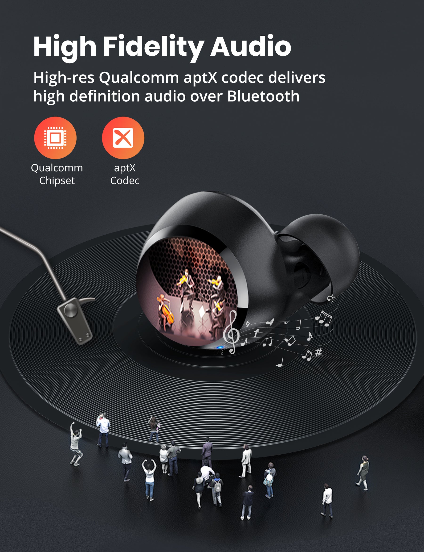 Bluetooth Earbuds, Wireless Earbuds Qualcomm aptX Lightweight Mini Earphones, IPX8 Waterproof