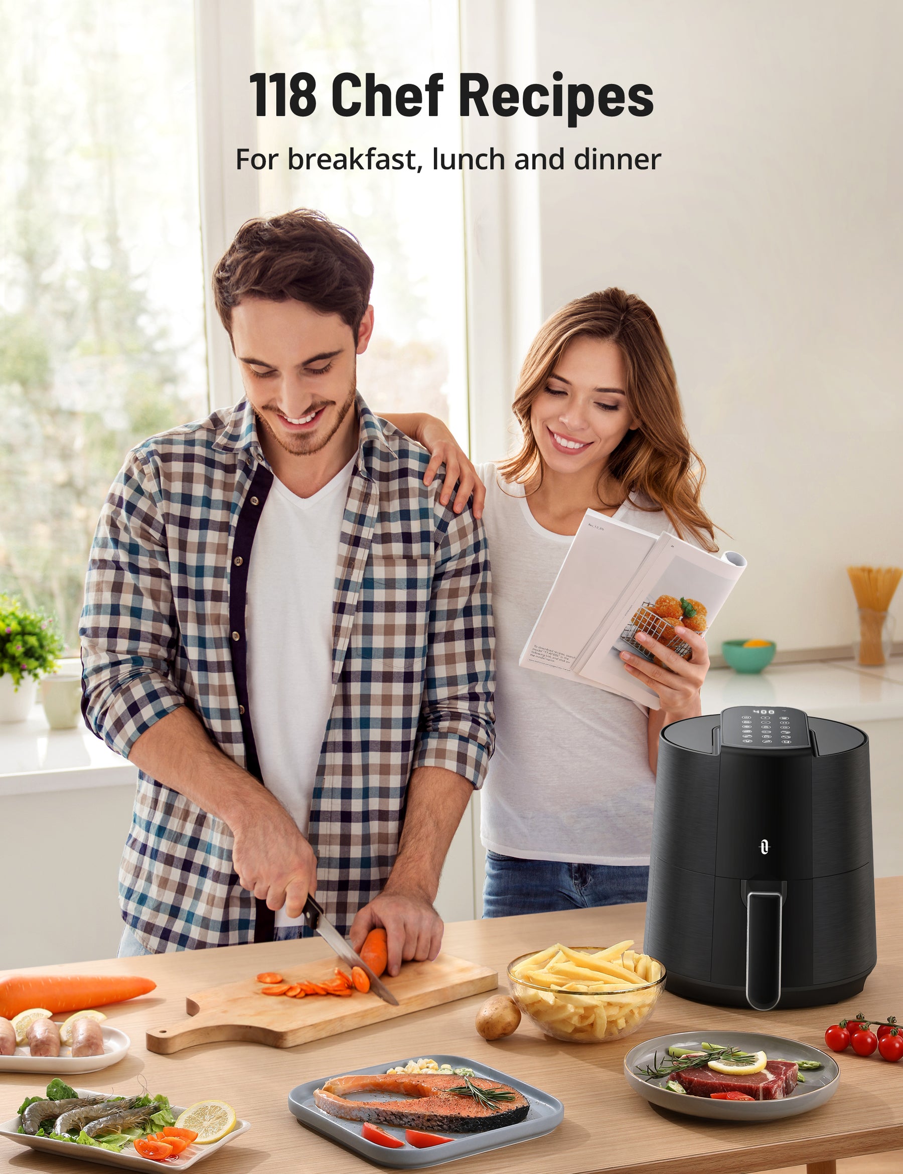 TaoTronics Air Fryer AF005, 4-Quart Oil-less Cooker, Free Cooker with Touch Screen, Detachable Basket, Guided Cooking