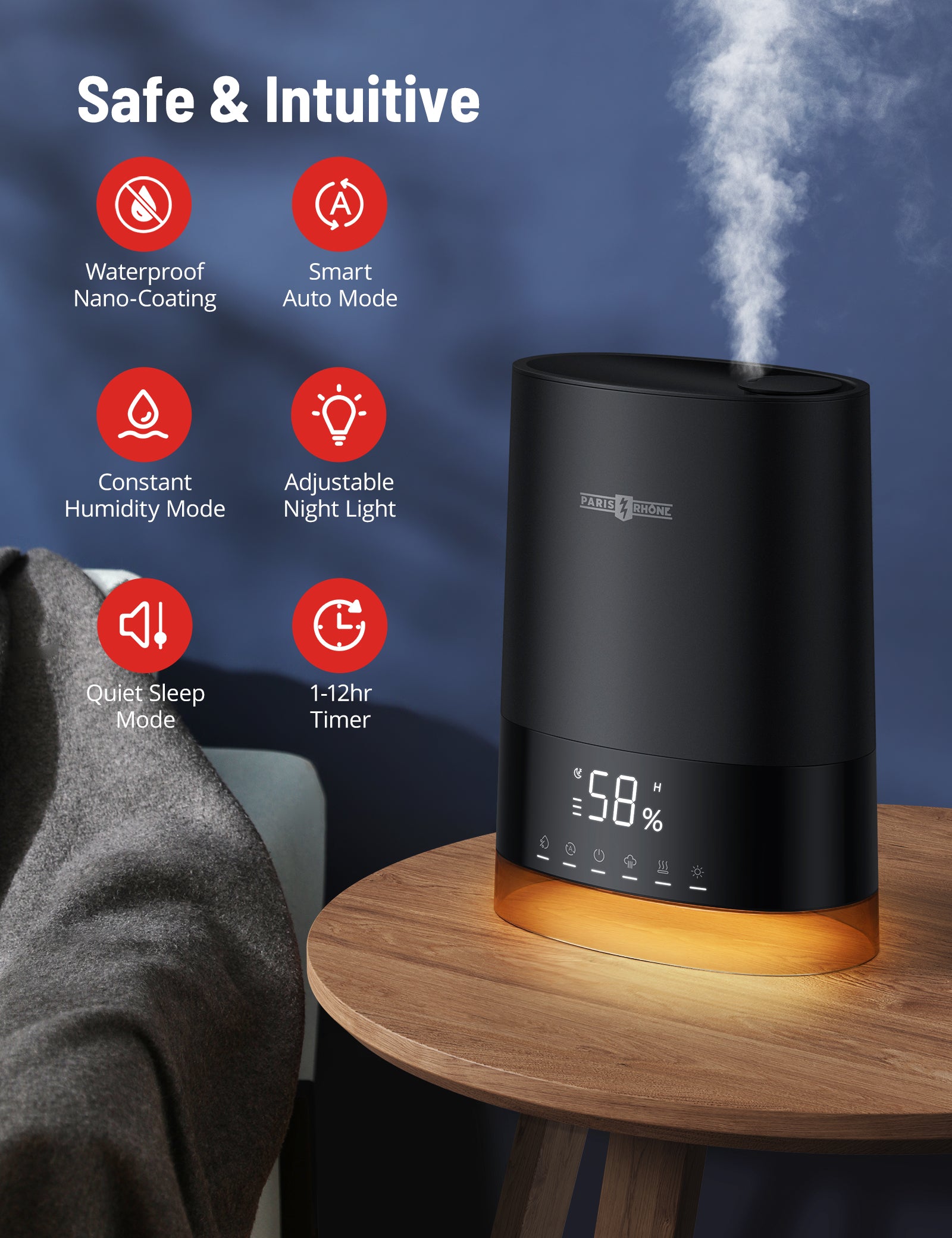 6L Top Fill Humidifier, Warm and Cool Mist Ultrasonic Air Vaporizer with Customized Humidity
