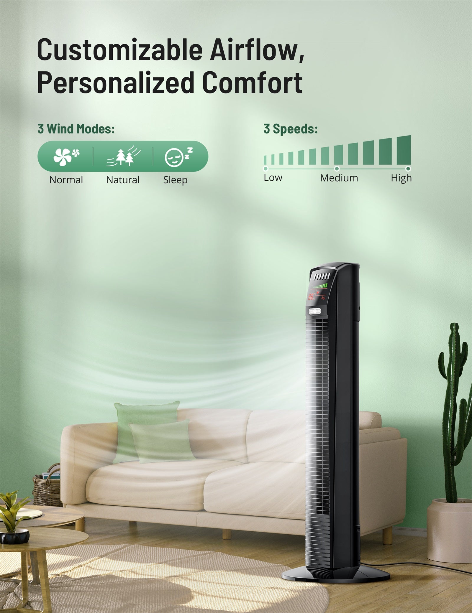 Paris Rh ne Tower Fan Oscillating Quiet Cooling Fan with Remote Digi