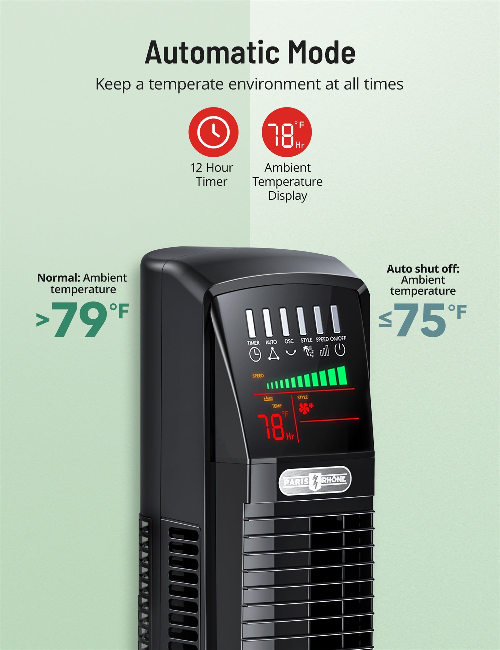 70° Oscillation Ambient Display Tower Fan