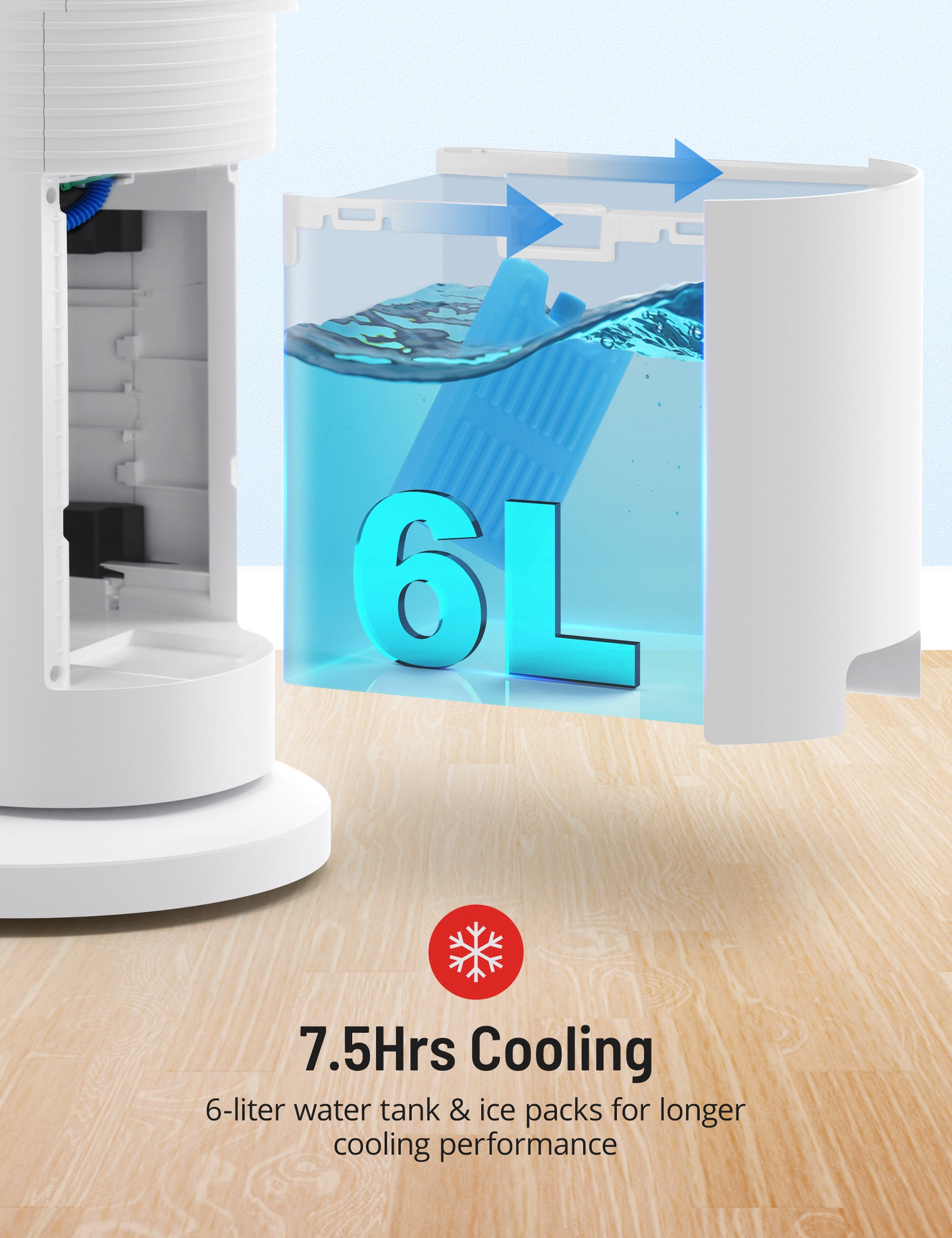 7.5Hrs Cooling cooling performance 6-liter water tank & ice packs for longer