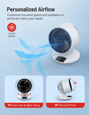 Taotronics Desk Fan with Remote, Cover 161sq.ft, 3 Speeds 8" Oscillating Smart Touch Quiet Air Circulator Fan WM-