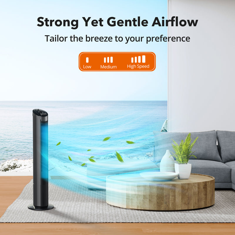 TaoTronics Tower Fan 36" with 3 Speed Settings and Autooff Timer 90°O