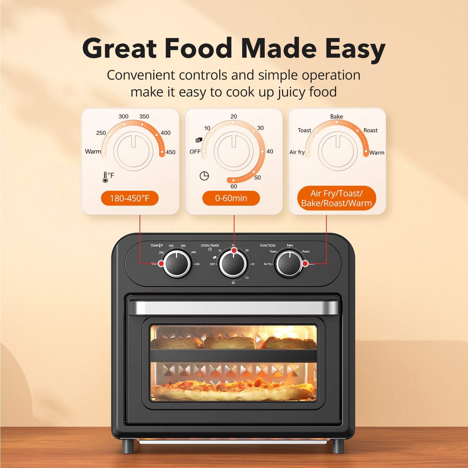 TaoTronics Air Fryer 1700W 14.8 QT 9 in 1 Air Fryer Oven Oilles