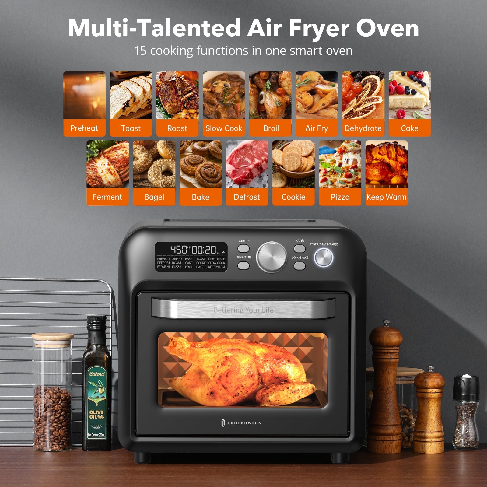 BLAZANT T-12S Toaster Oven Air Fryer Combo, 20QT Smart Digital Touch Screen  Toaster Ovens Countertop, Stainless Steel, Even and Fast Heating, Perfect