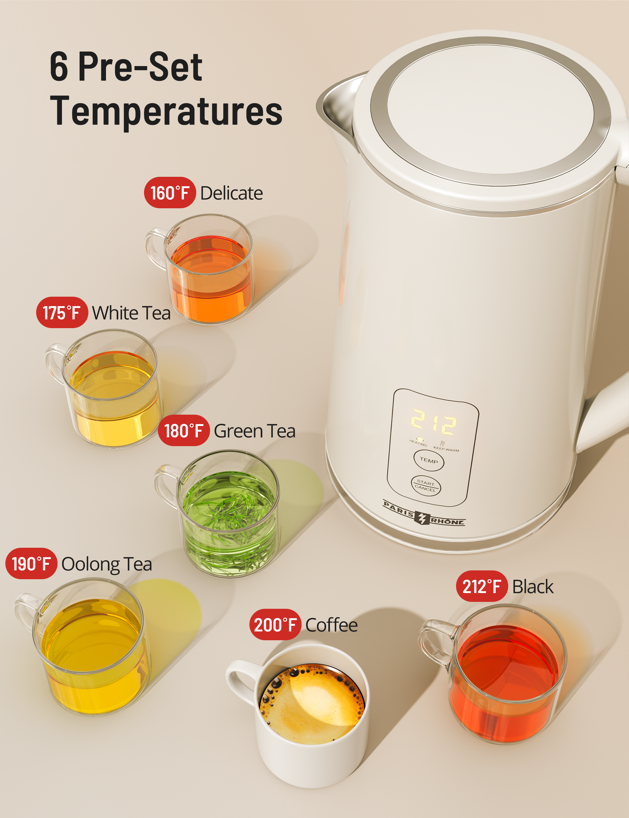 TaoTronics Electric Kettle 1.7L 1500W for Tea and Coffee, BPA-Free, Auto Shut-Off PE-EK022