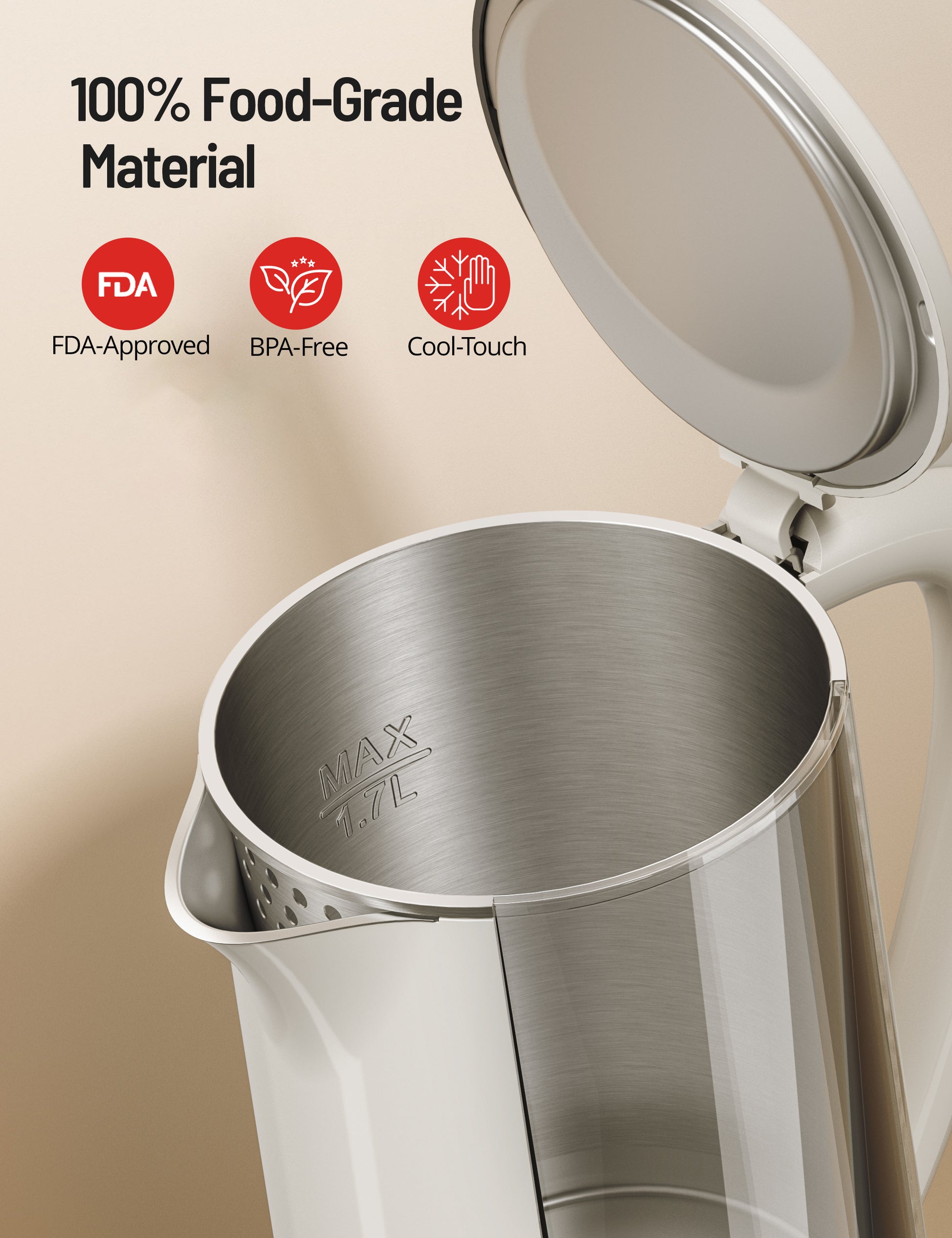 TaoTronics Electric Kettle 1.7L 1500W for Tea and Coffee, BPA-Free, Auto Shut-Off PE-EK022