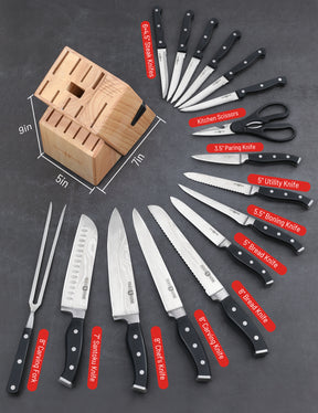 PARIS RHÔNE 16-Piece all-in-One High-Carbon Stainless Steel Knife Set with Block