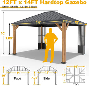 OLILAWN Gazebo 12x14, Hardtop Gazebo with Wood Finish Aluminum Frame