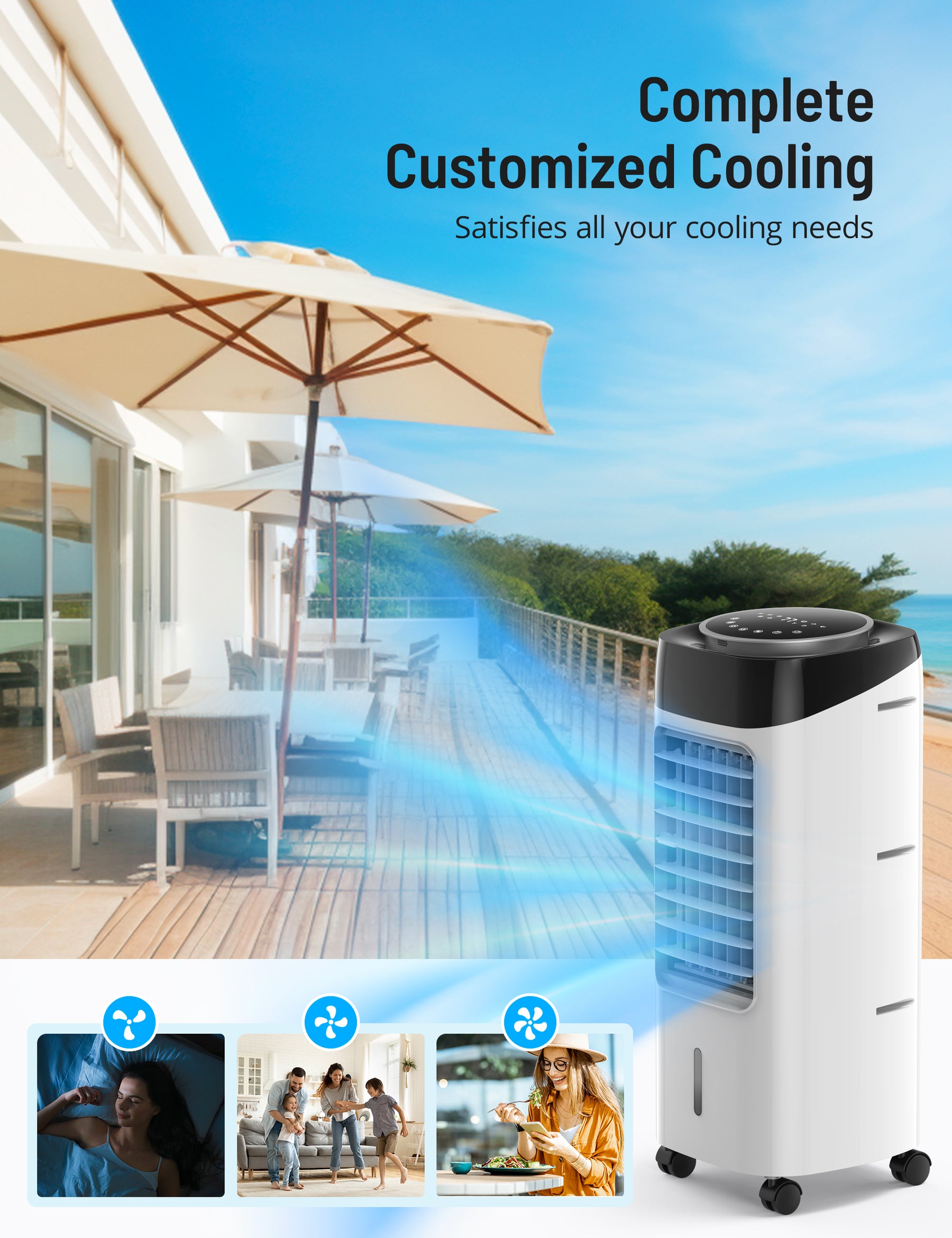 Paris Rhône Evaporative Air Cooler, 3-in-1 Portable Air Conditioners, Air Conditioner Portable for Room, Windowless AC Fan with Remote