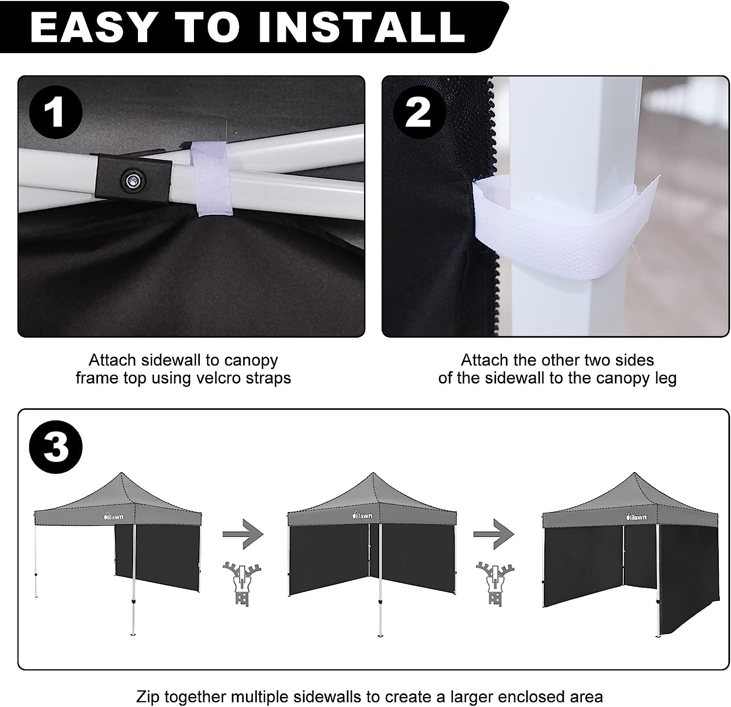 OLILAWN Canopy Sidewalls for 10x10 Pop Up Canopy Tent, 1-3 Packs(Sidewall Only)