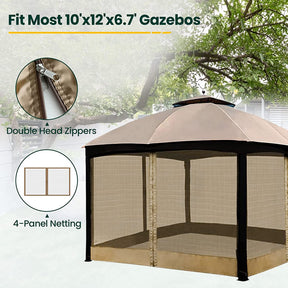 OLILAWN 10' x 12' Gazebo Universal Replacement Mosquito Netting,  Outdoor 4-Panel Sidewall Curtain