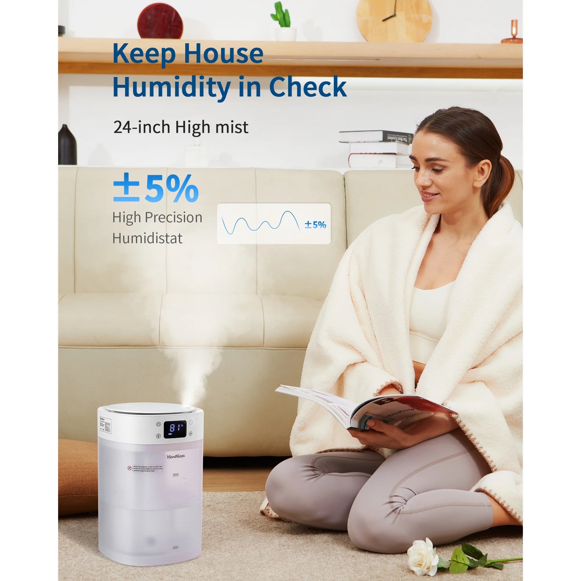 TaoTronics Humidifiers for Bedroom Home, (4L Water Tank) Top-filled Smart Quiet Cool Mist Humidifiers for Large Room, 360°Nozzle & Nightlight, 30H Runtime Air Humidifiers for Baby Nusery,Offices,Plants WM