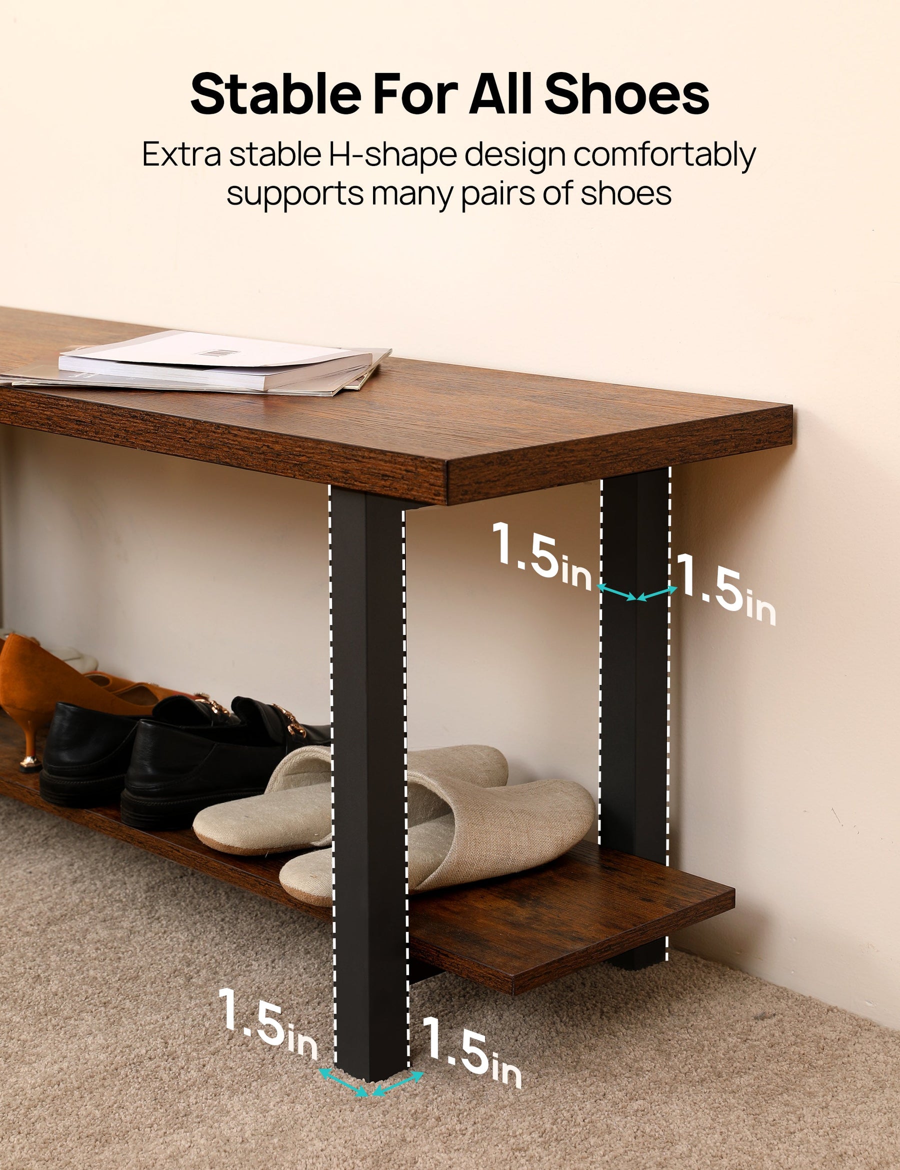 Shoe Bench, Modern Industrial Shoe Rack, Sturdy Shoe Organizer