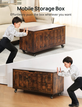 Evajoy Storage Chest, 39.4'' Wooden Storage Bench with 2 Safety Hinges, Shoe Bench with Wheels 2023