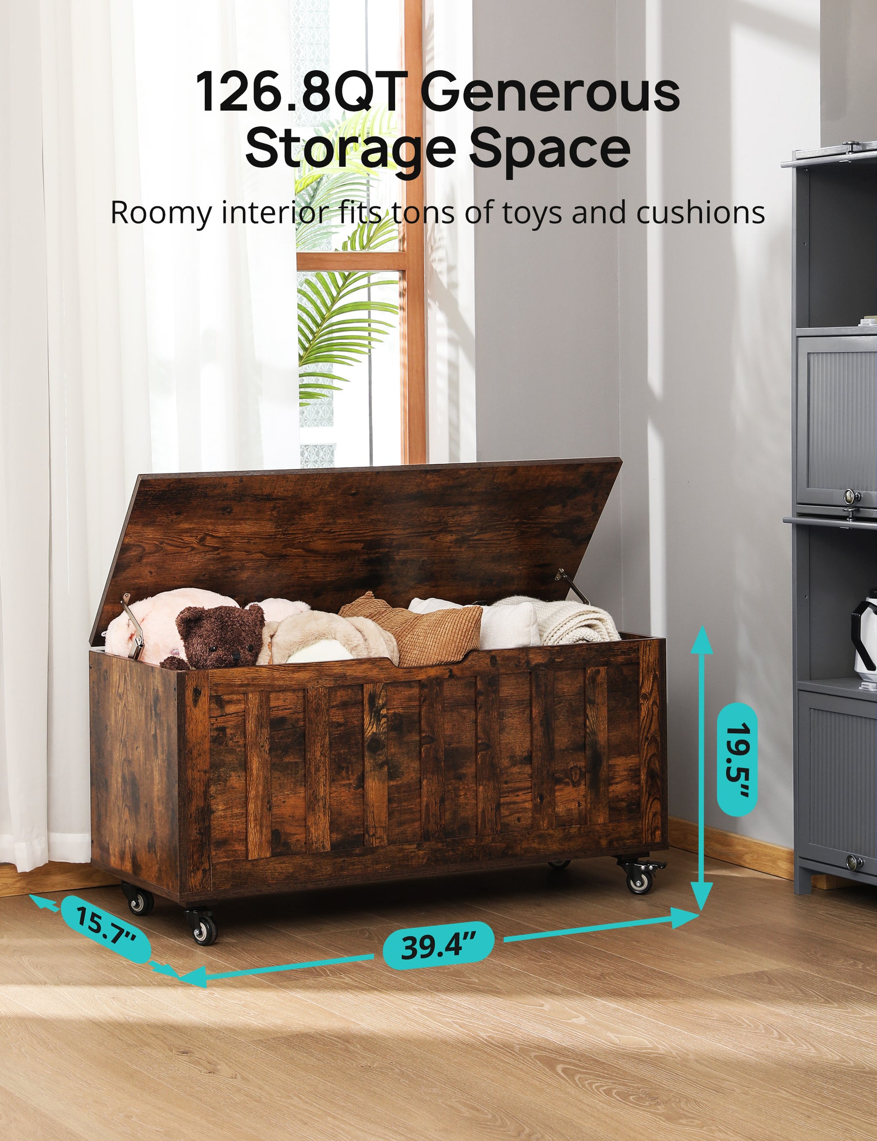 Evajoy Storage Chest, 39.4'' Wooden Storage Bench with 2 Safety Hinges, Shoe Bench with Wheels 2024