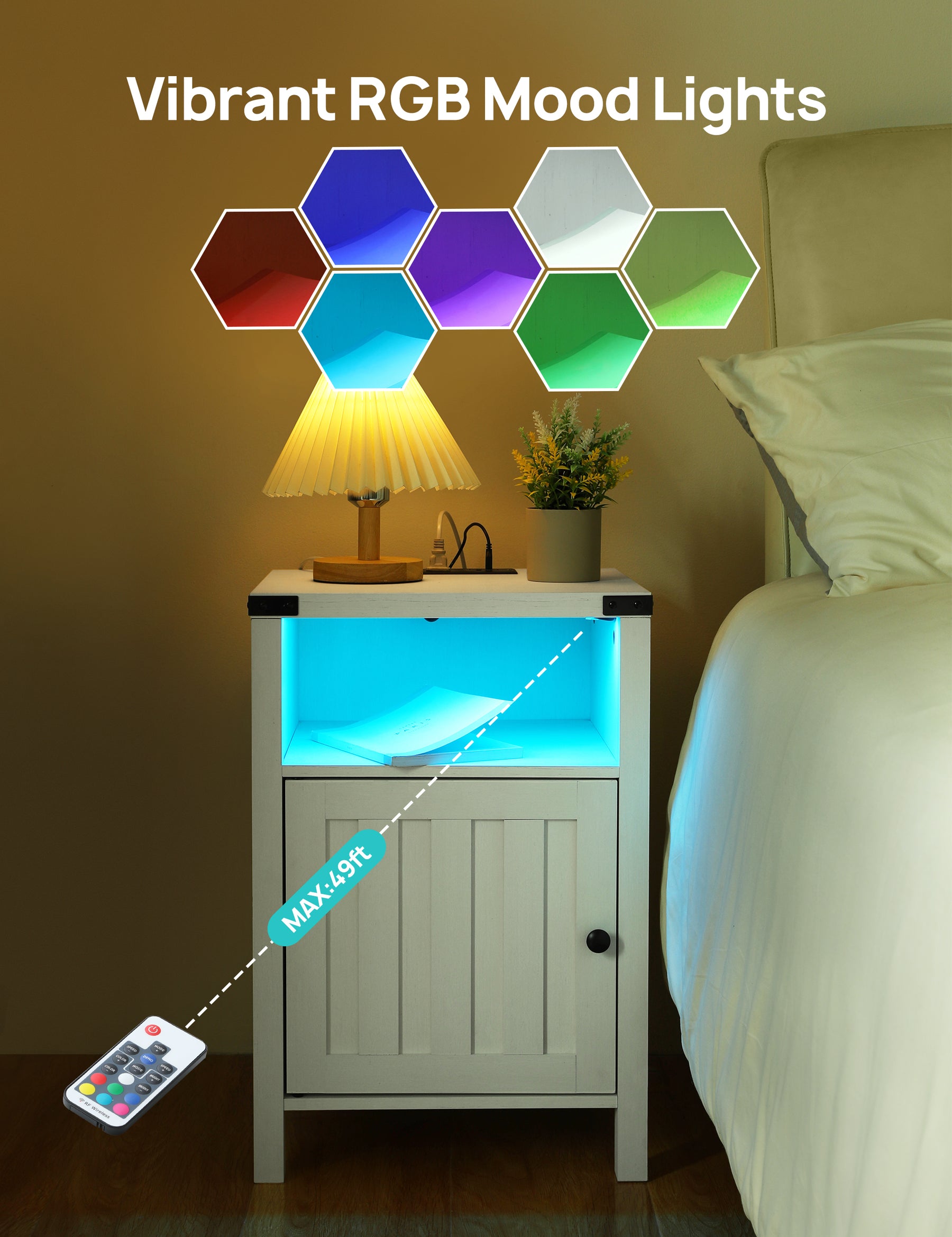 Evajoy Nightstand with Charging Station, Side Table with RGB Light Strip, Modern End Table Beside Table with USB Ports and Outlets 2024