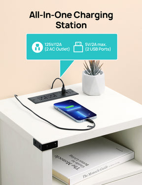 Evajoy Nightstand with Charging Station, Side Table with RGB Light Strip, Modern End Table Beside Table with USB Ports and Outlets 2023