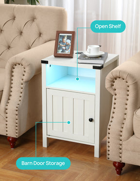 Evajoy Nightstand with Charging Station, Side Table with RGB Light Strip, Modern End Table Beside Table with USB Ports and Outlets 2023