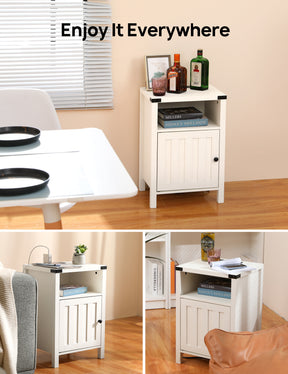 Evajoy Nightstand with Charging Station, Side Table with RGB Light Strip, Modern End Table Beside Table with USB Ports and Outlets 2023