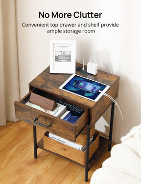 No More Clutter Convenient top drawer and shelf provide ample storage room