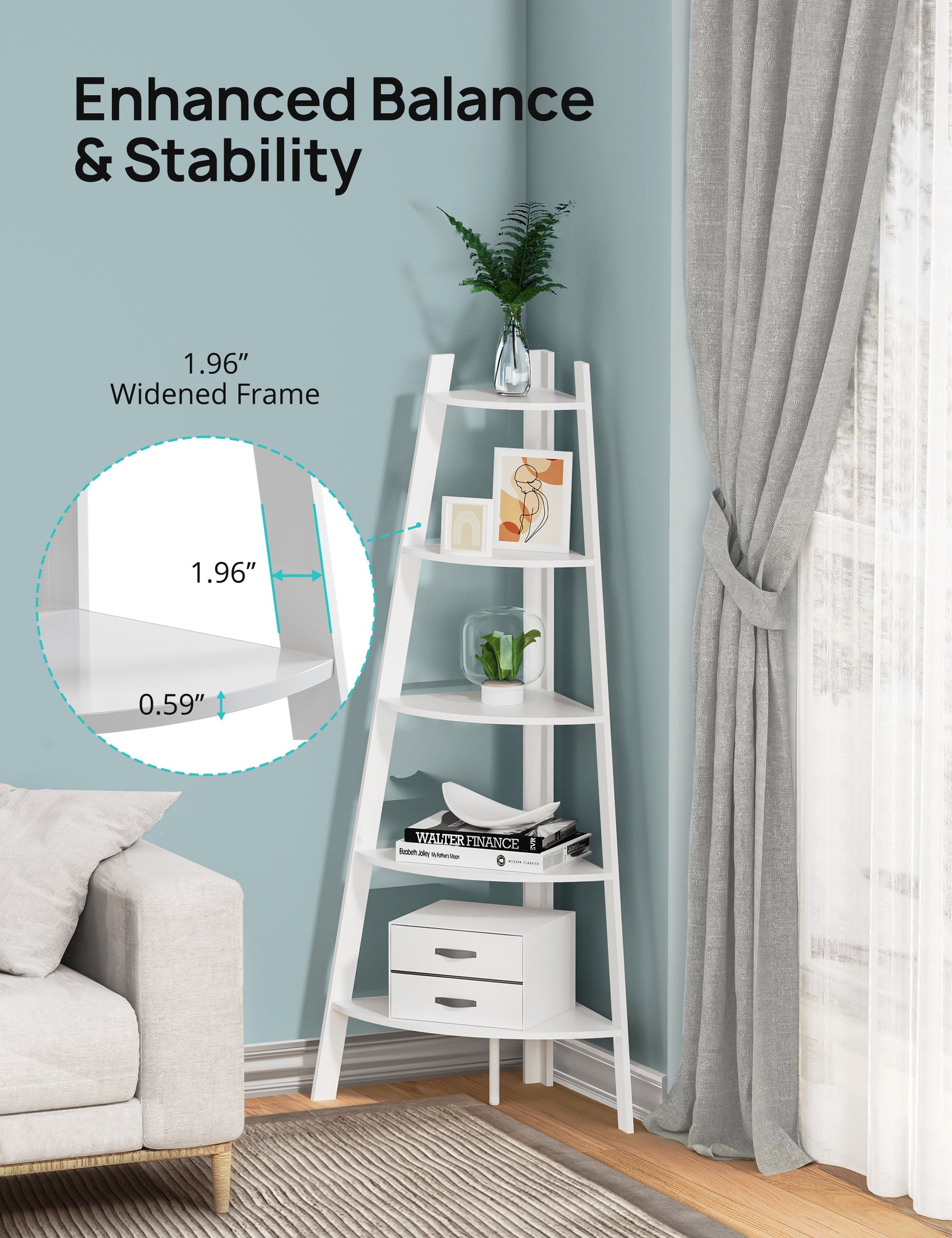 6 Tier/7 Tier Corner Shelf, Tall Corner Bookshelf, Freestanding