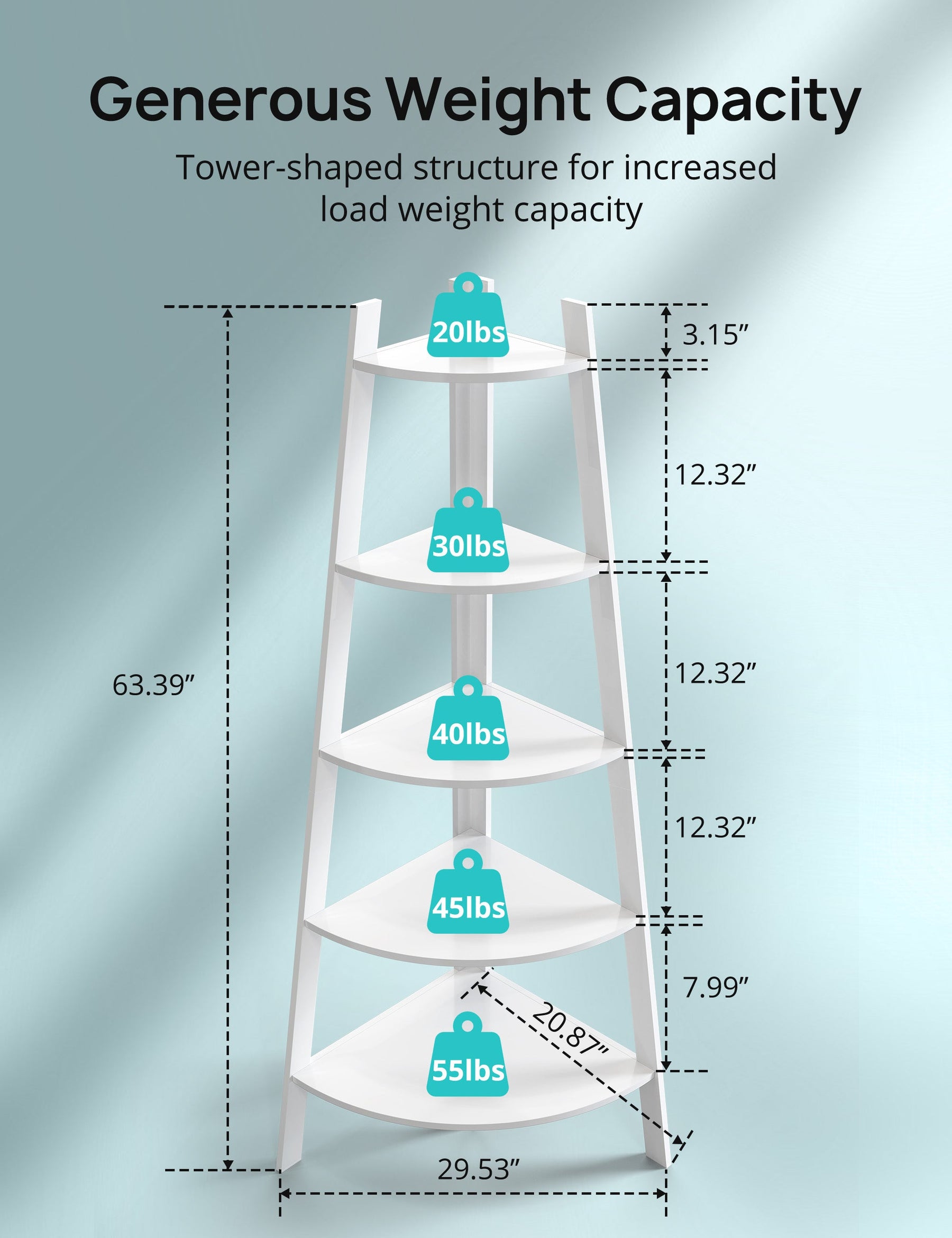 Tall Corner Shelf, 5-Tier Corner Bookshelf