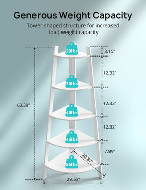 Tall Corner Shelf, 5-Tier Corner Bookshelf