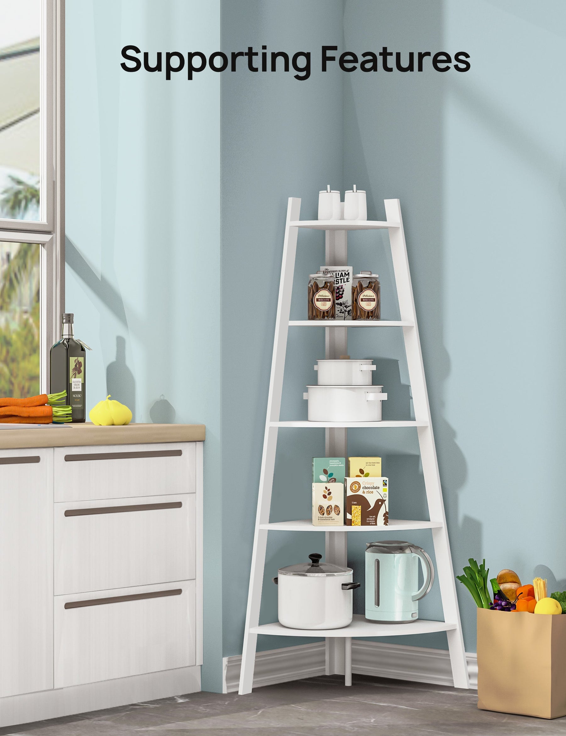 Tall Corner Shelf, 5-Tier Corner Bookshelf