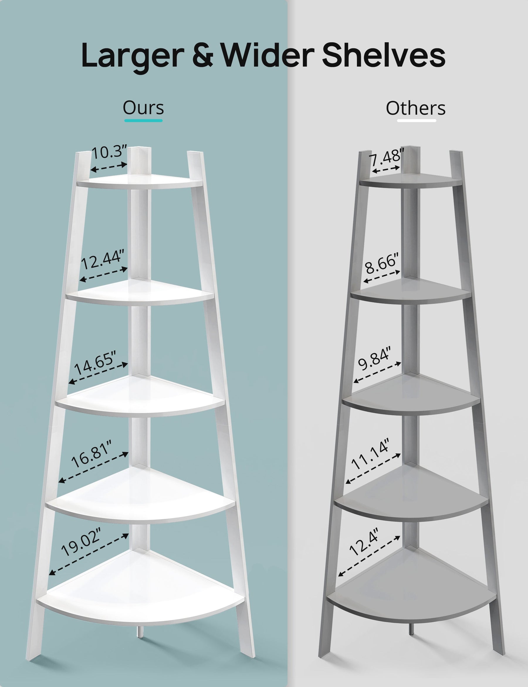 Tall Corner Shelf, 5-Tier Corner Bookshelf