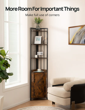 Corner Shelf 5-Tier with Storage, 71'' Industrial Rustic Tall Corner Bookshelf Stand