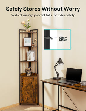 Evajoy Corner Shelf 5-Tier with Storage, 71'' Industrial Rustic Tall Corner Bookshelf Stand 2023