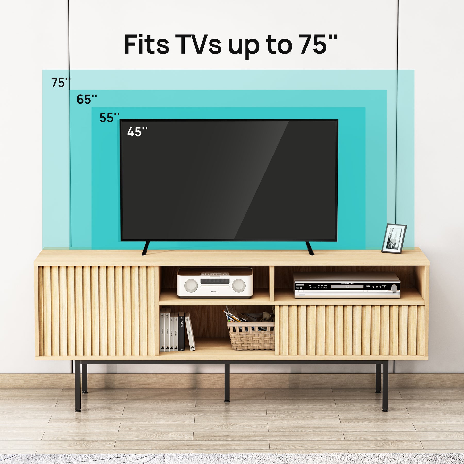 Evajoy TV Stand,Wood Entertainment Center with Storage Shelves Cabinet,59'' Mid Century Modern Television Stand