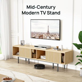 Evajoy TV Stand, Wood Entertainment Center with Storage Shelves Cabinet, 70'' Mid Century Modern Television Stand