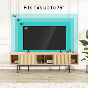 Evajoy TV Stand, Wood Entertainment Center with Storage Shelves Cabinet, 70'' Mid Century Modern Television Stand