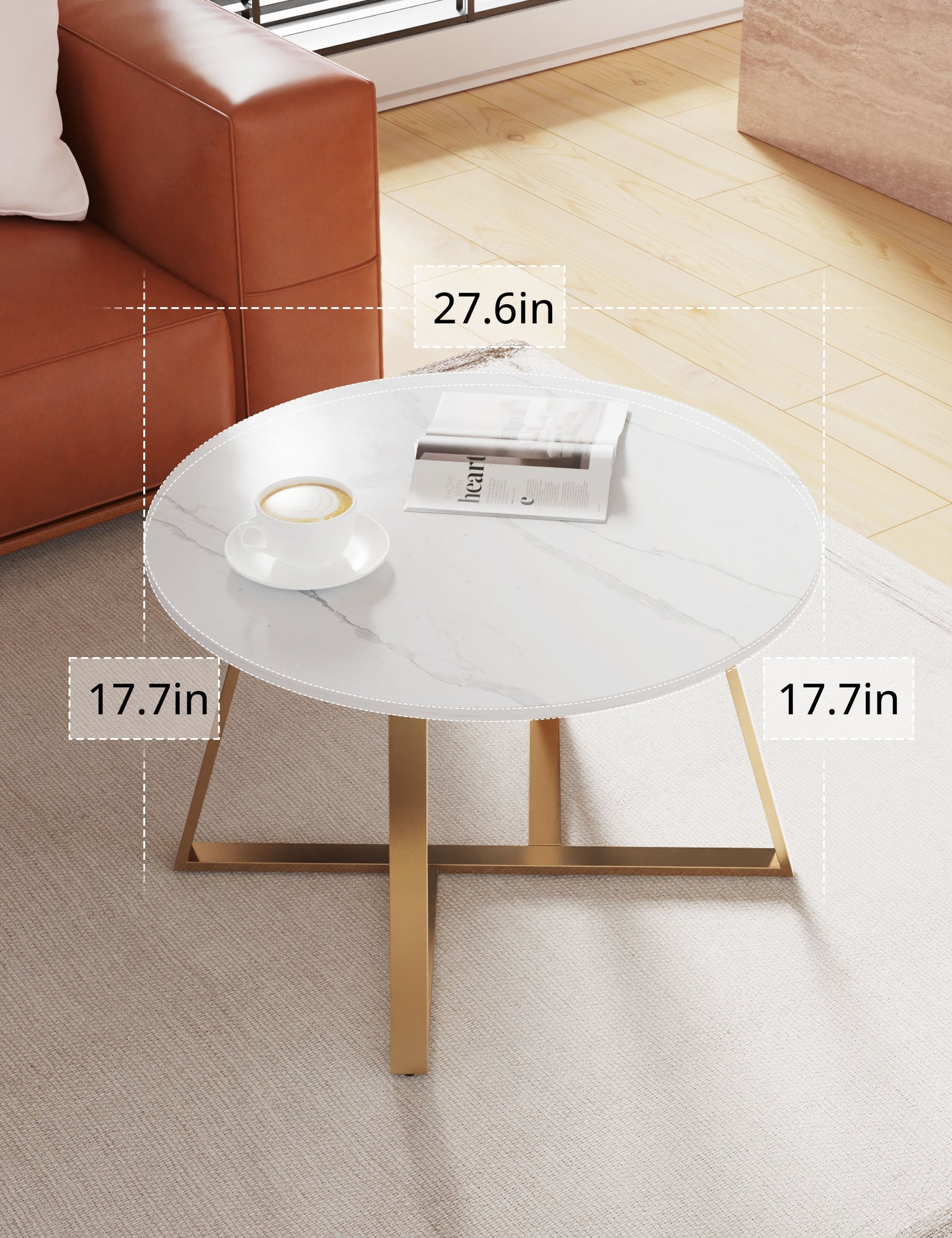 Coffee Table, 27.6" Round Coffee Table with Tempered Glass Surface