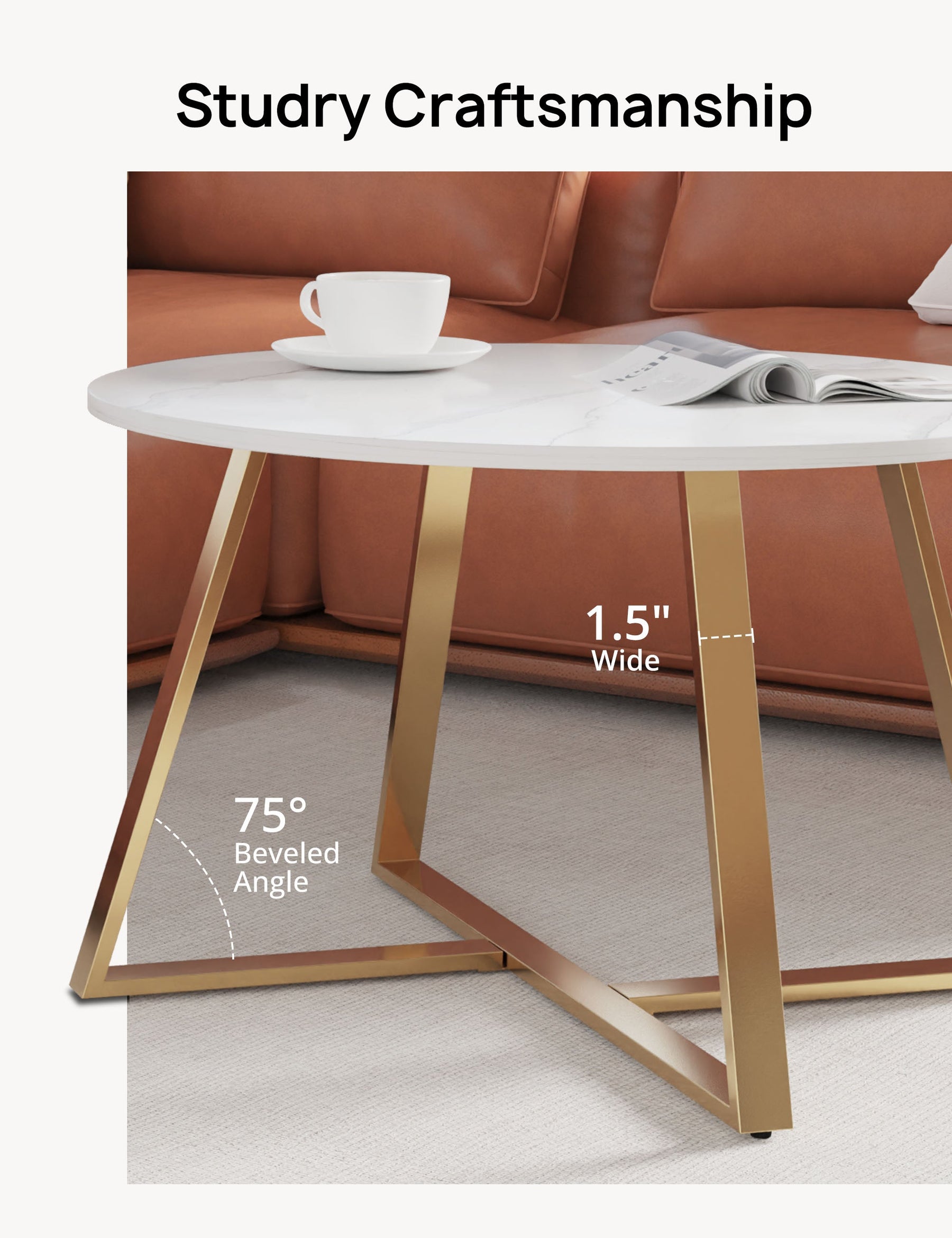 Coffee Table, 27.6" Round Coffee Table with Tempered Glass Surface