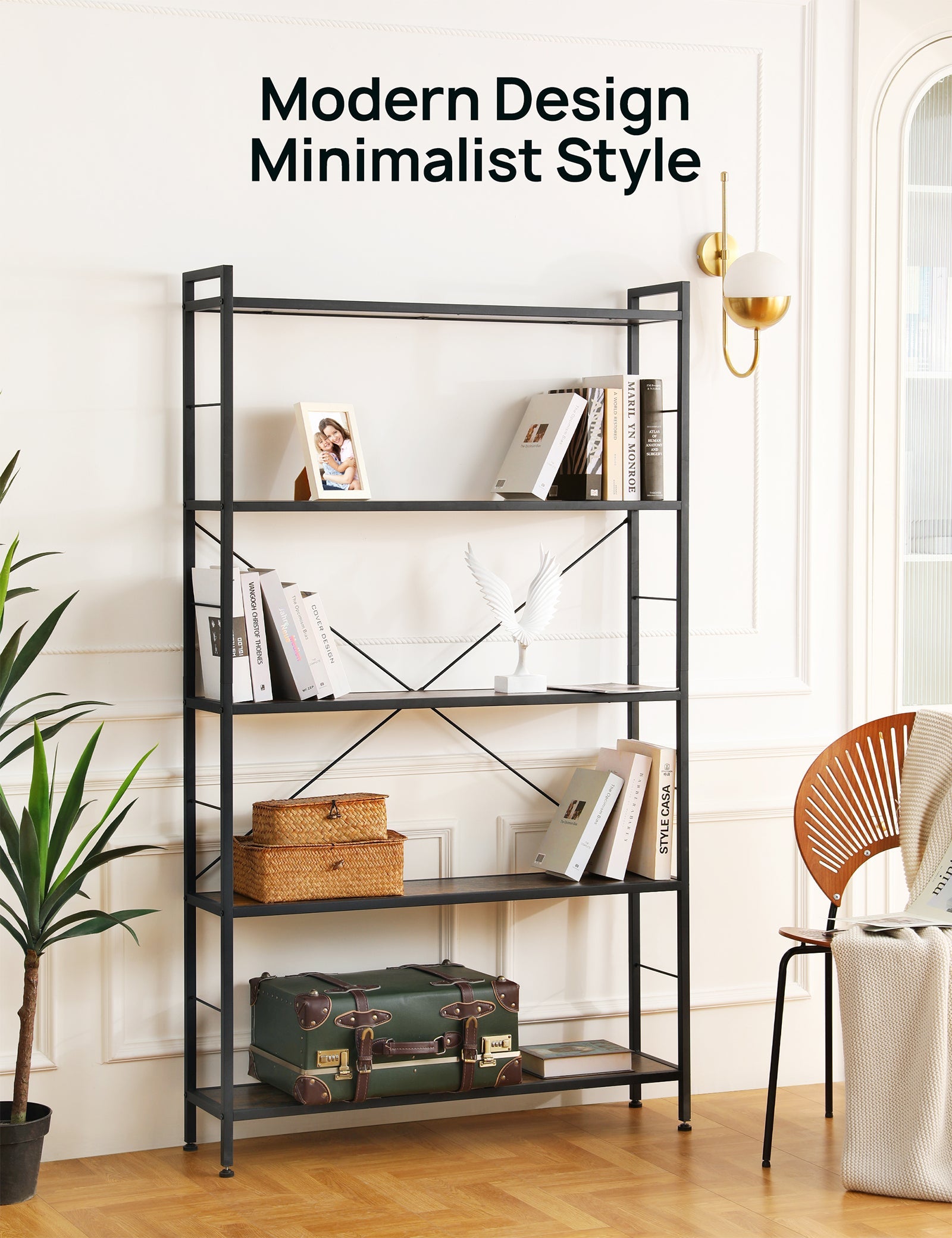 5-Shelf Bookcase, Modern Freestanding Bookshelf