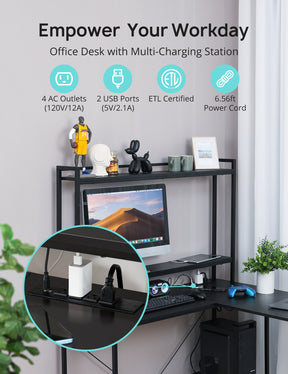 Evajoy Home Office Desk, 94.5” Two Person L-Shaped Gaming Desk with AC Outlets and USB Ports