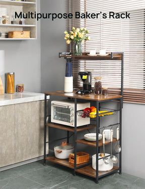 Baker’s Rack with Power Outlet, 6-Tier Kitchen Storage Rack