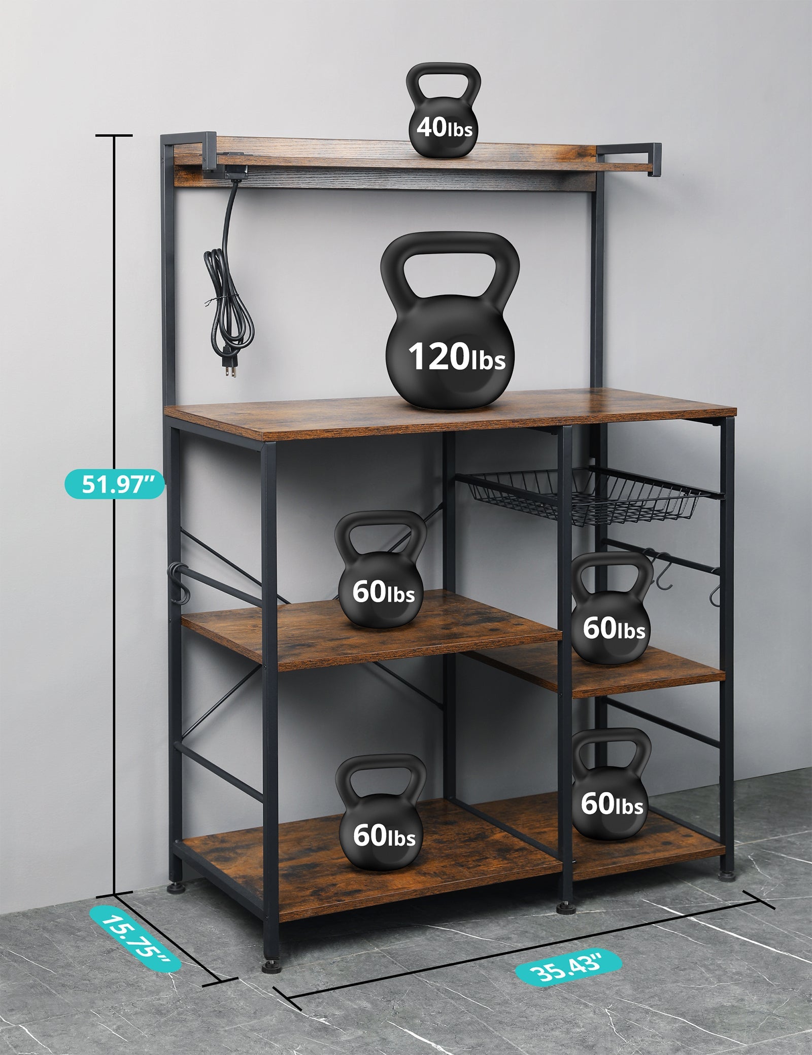 8-Tier Kitchen Baker's Rack with Power Outlets, Microwave Oven