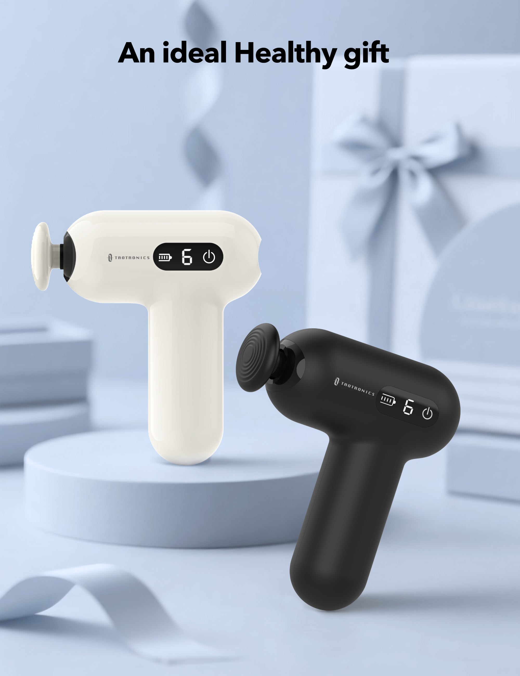 Taotronics Massage Gun, Deep Tissue Percussion Muscle Massager Handheld Cordless Back Massager with 6 Speeds and 4 Heads(White) wm