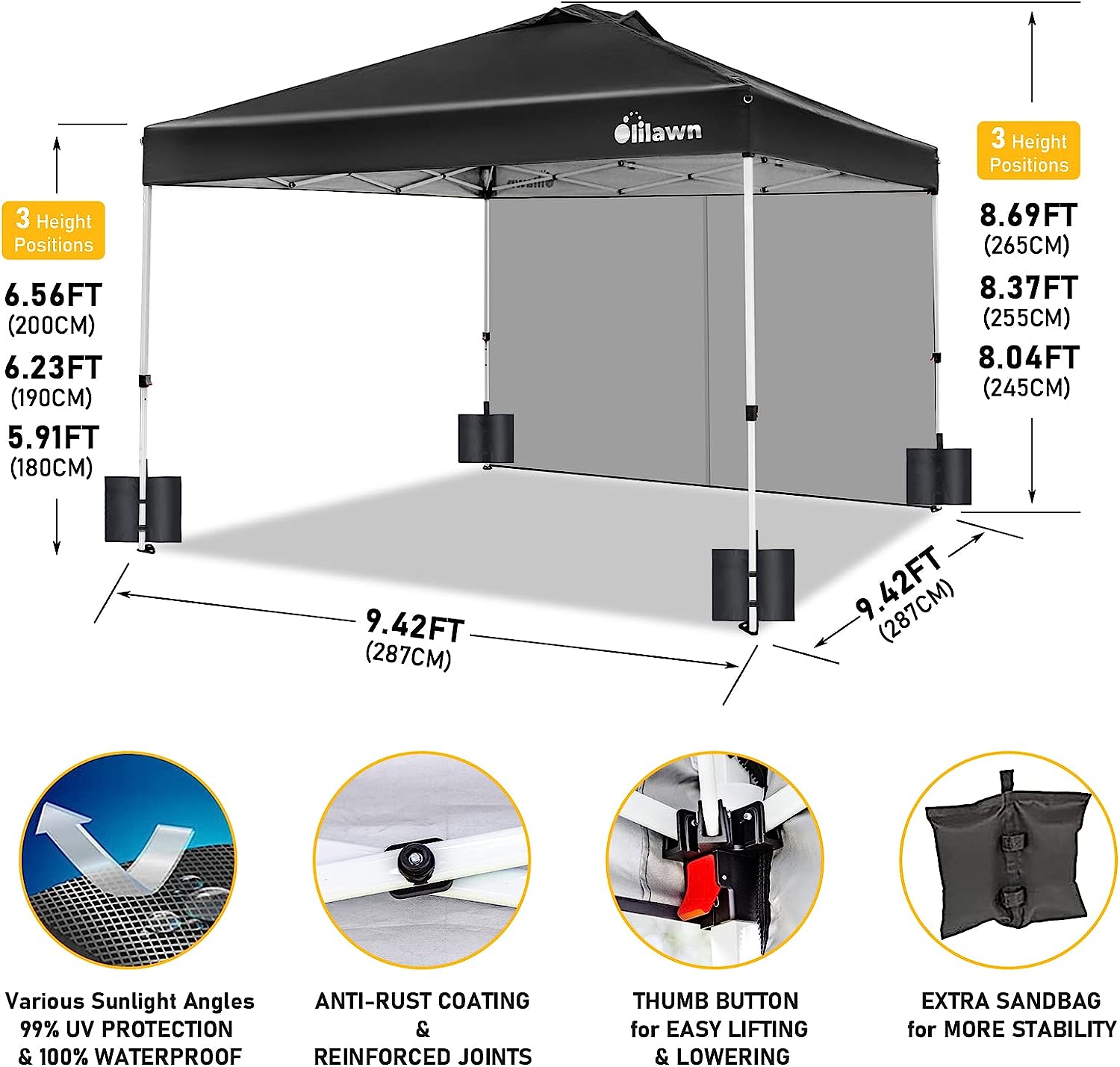 10x10 Canopy Pop up Canopy OLILAWN, Canopy Tent 10x10 with UPF 50+ Waterproof