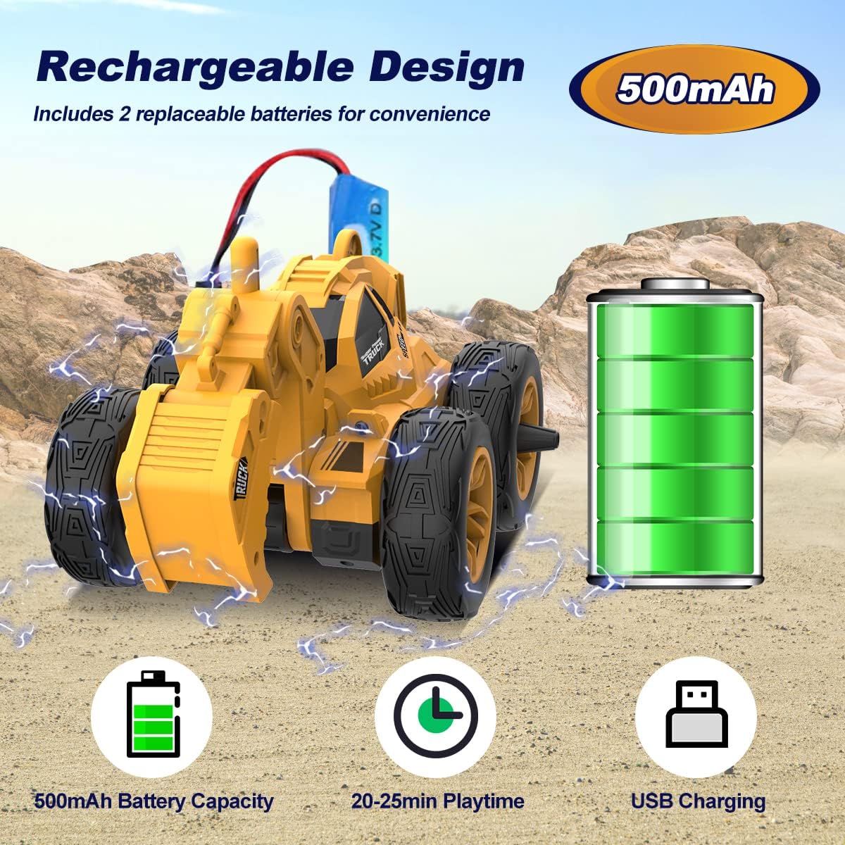 KATTUN Construction Vehicles Toy, 360° Flip and Rotation Remote Control Excavator Truck, 2.4Ghz RC Car