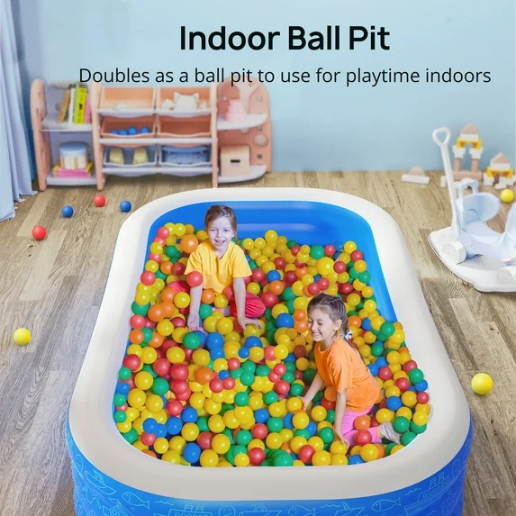 Inflatable Pool, 92'' x 56'' x 20'' Inflatable Swimming Pool for Summer Water Party BPA-Free Above Ground Blow up Kiddie Pool Ball/Sand Pit,Backyard Outdoor Indoor Age 3+, Rectangle WM